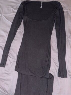 SKIMS Black Long Sleeve Scoop Neck Maxi Dress